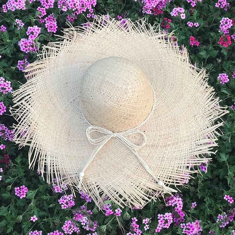 Natural Raffia Wide Brim Hat | Handwoven Straw – Travel & Beach Sun Protection