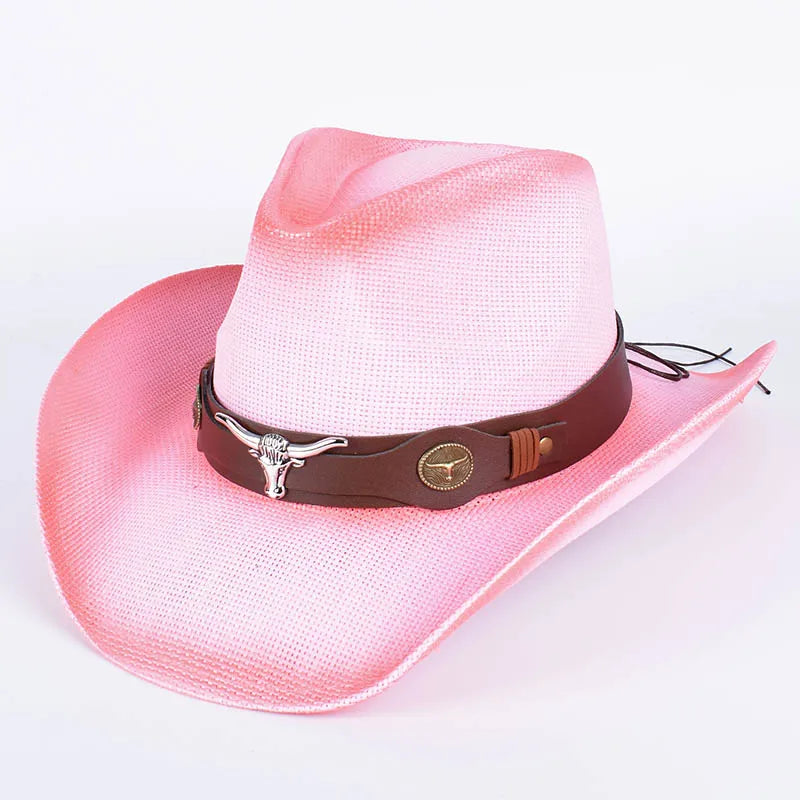 Vintage Pink Straw Cowboy Hat | Wide Brim Panama Style – Summer Beachwear
