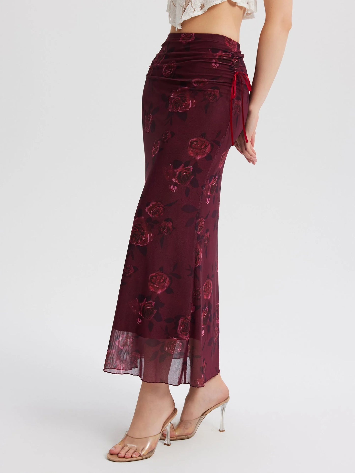 Elegant Chiffon Printed Half Skirt — Pleated Waist Mermaid