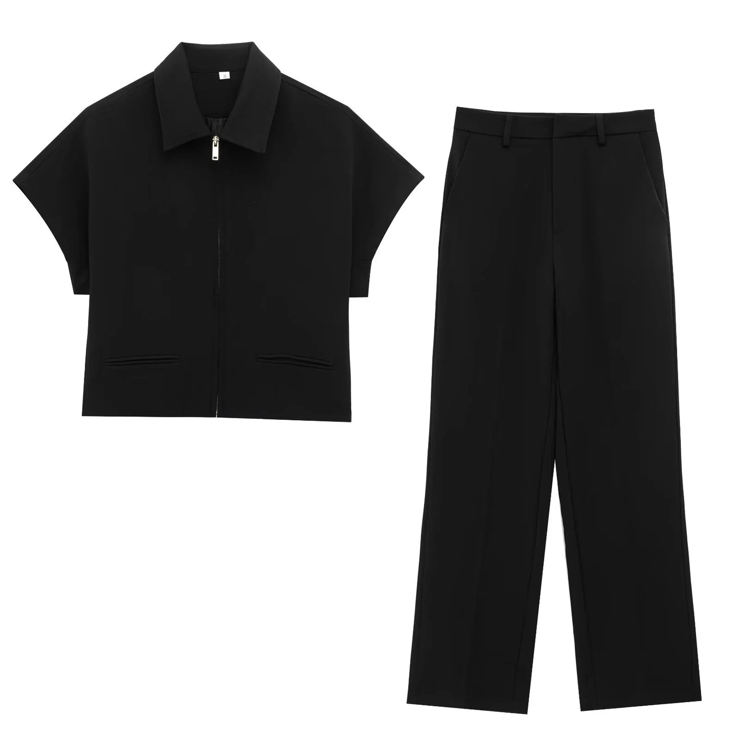 Lapel Short Coat & Wide-Leg Pants