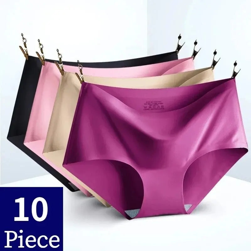 Ice Silk Seamless Panties – Plus Size, Lightweight – 10-Pack