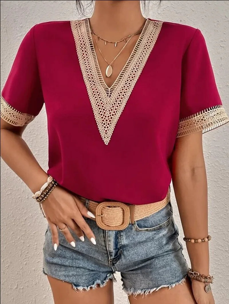 Romantic Edge – Casual Lace Trim T-Shirt