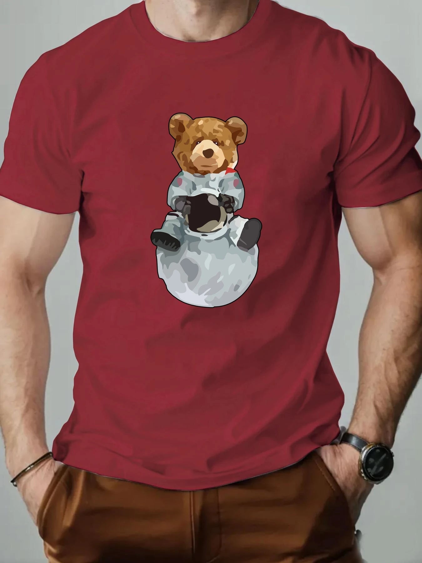 Space Bear Cartoon Tee – Breathable Cotton