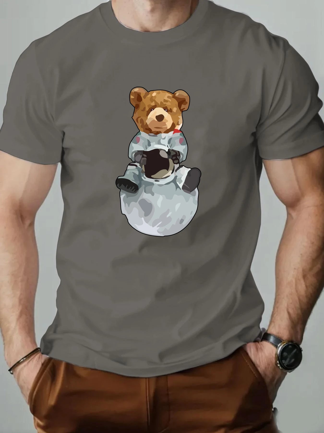 Space Bear Cartoon Tee – Breathable Cotton
