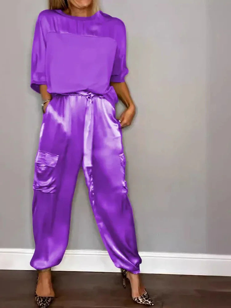 Smooth Street Set – Satin Shirt & Flowy Pants