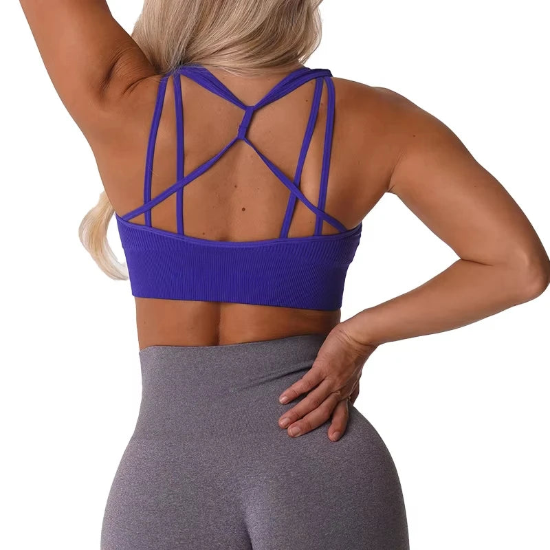 Galaxy Ribbed Seamless Bra — Breathable Spandex Fitness Top for Women