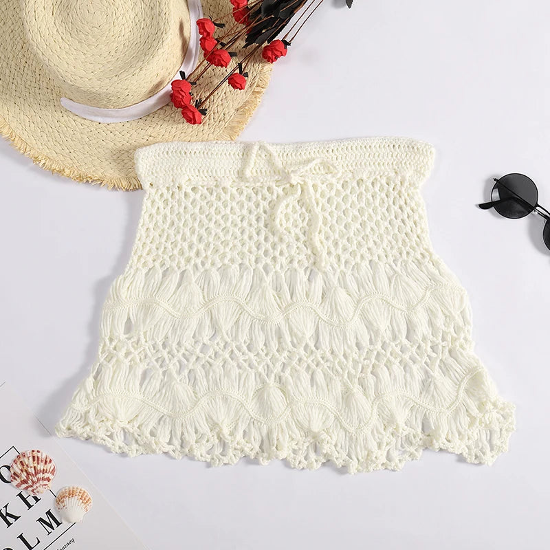 Crochet Hollow-Out Short Skirt — Beachwear Cover-Up