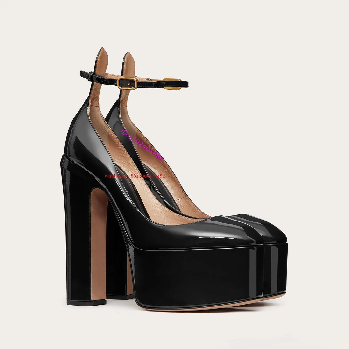 BoldStep | Patent Leather Chunky Heel Pumps – Platform & Metal Buckle