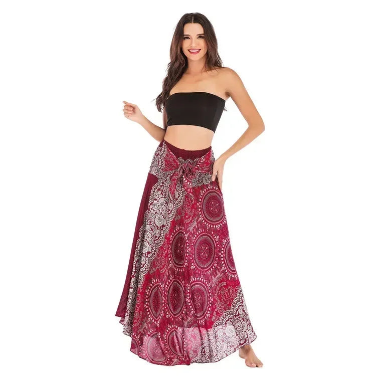 Black Patchwork Bandage Skirt — Ankle-Length