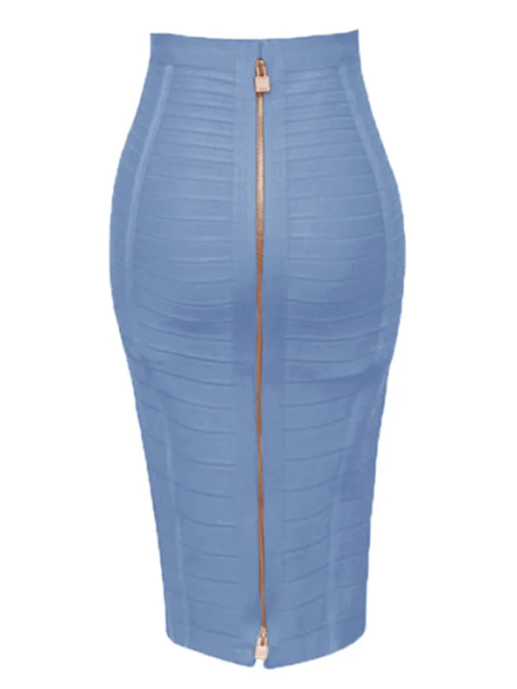 Solid Color Zipper Bandage Skirt — Bodycon Pencil Style