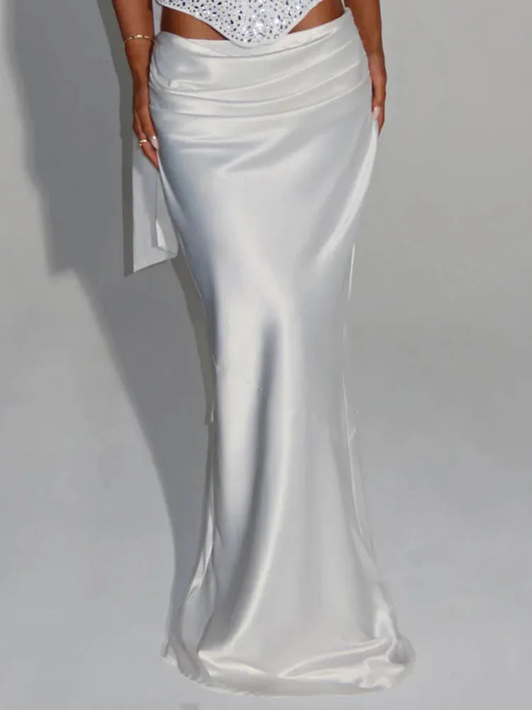 Sequin Scarf Crop Top & Satin Skirt