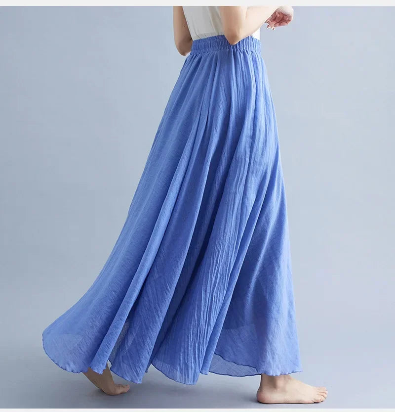 Cotton Linen Maxi Skirt — Casual Harajuku Style