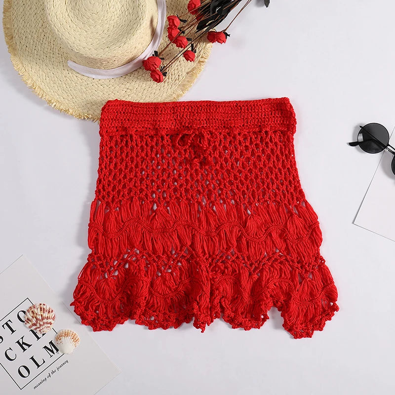 Crochet Hollow-Out Short Skirt — Beachwear Cover-Up