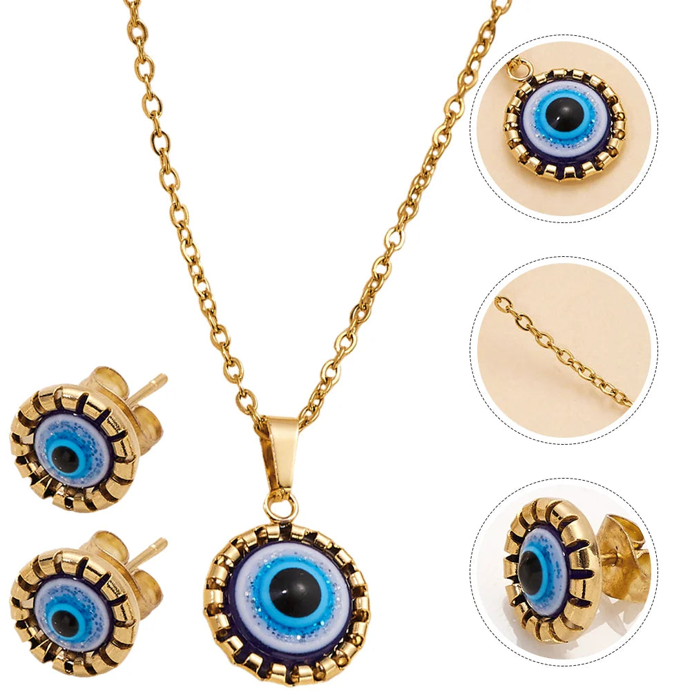 Evil Eye Jewelry Set – Blue Pendant & Earrings