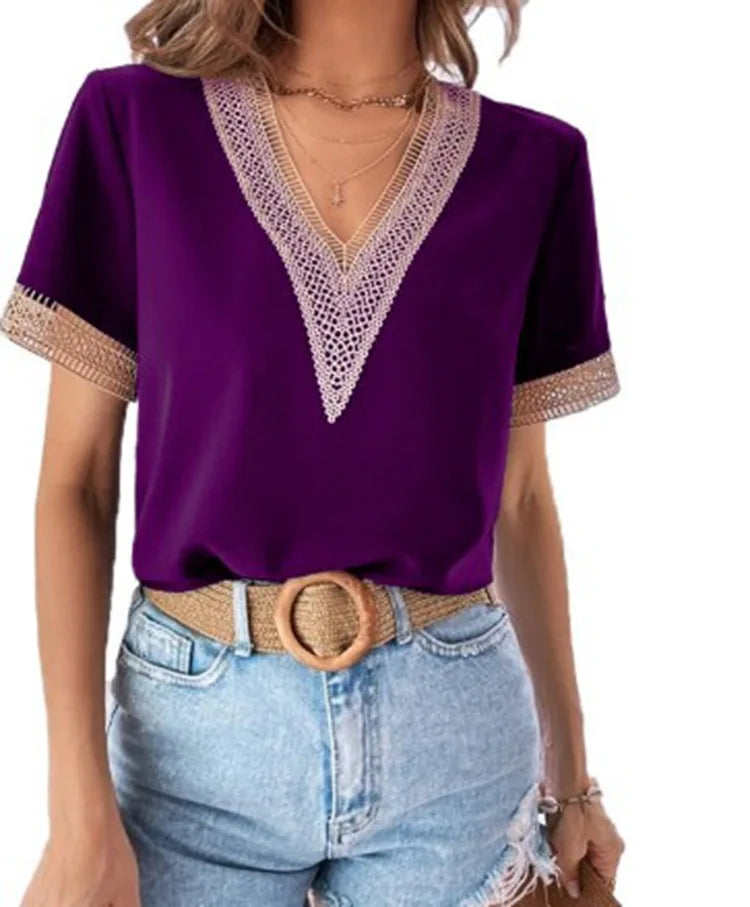 Romantic Edge – Casual Lace Trim T-Shirt