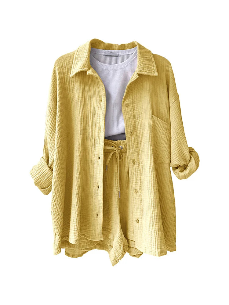 Button Muslin Shirt & Shorts Co-ord