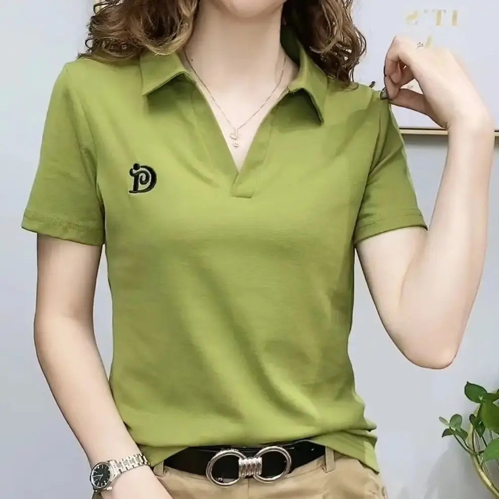 V-Neck Polo T-shirt — Slim Fit Women's Summer Top