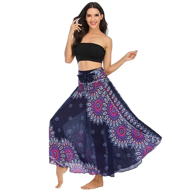Black Patchwork Bandage Skirt — Ankle-Length