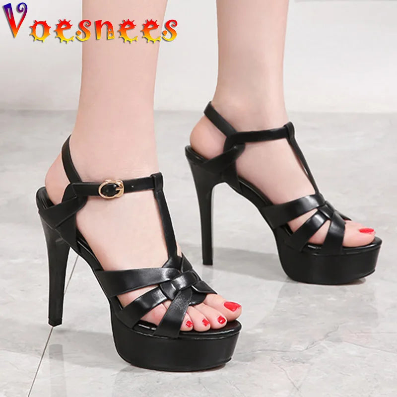 RomaWave | Microfiber Platform Stiletto Slides – Open Toe Party Sandals