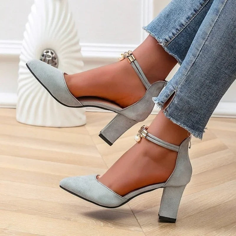 ElleZip | Pointed Mid-Heel Shoes – Square Heel & Lightweight Design