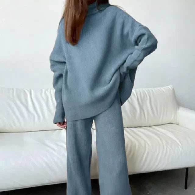 Soft Turtleneck Sweater & Wide Leg Pants Set – Homewear
