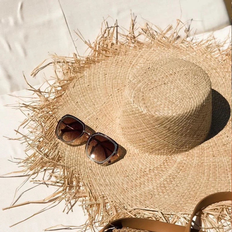 Natural Raffia Wide Brim Hat | Handwoven Straw – Travel & Beach Sun Protection