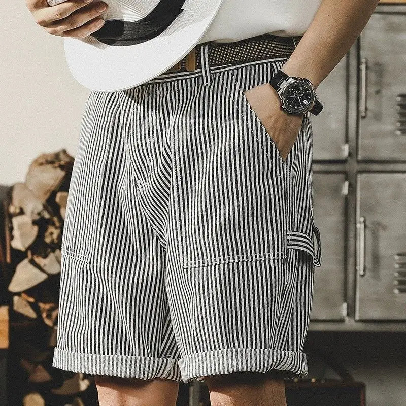 Black & White Striped Denim Shorts