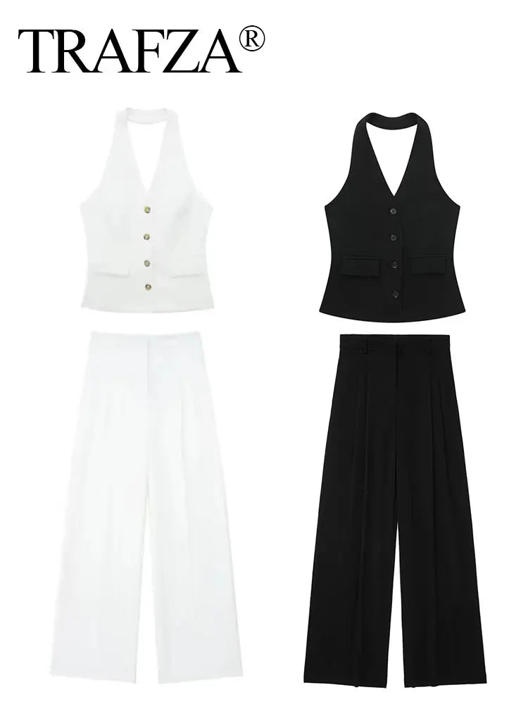 Halter Blazer Vest & Trousers Suit