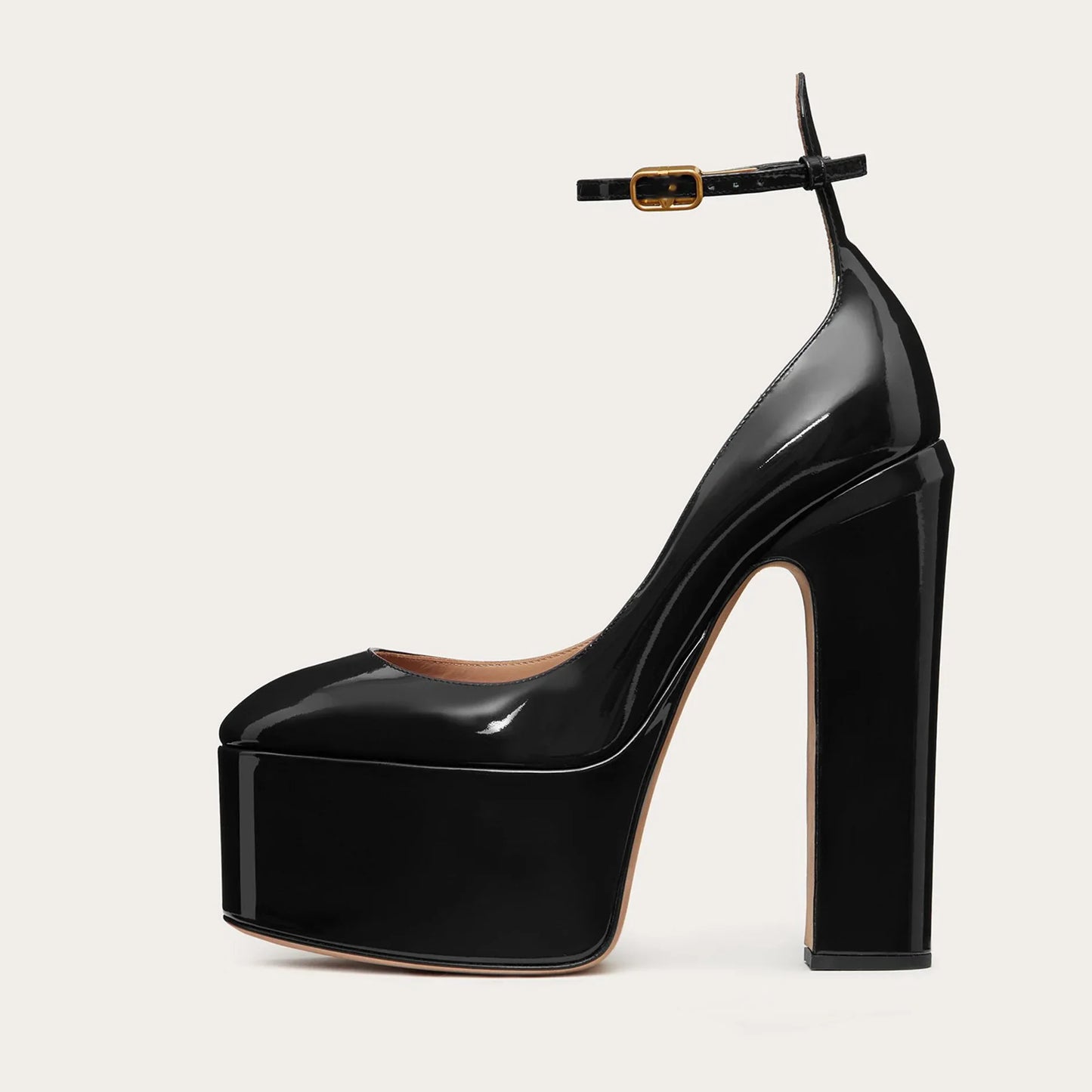 BoldStep | Patent Leather Chunky Heel Pumps – Platform & Metal Buckle