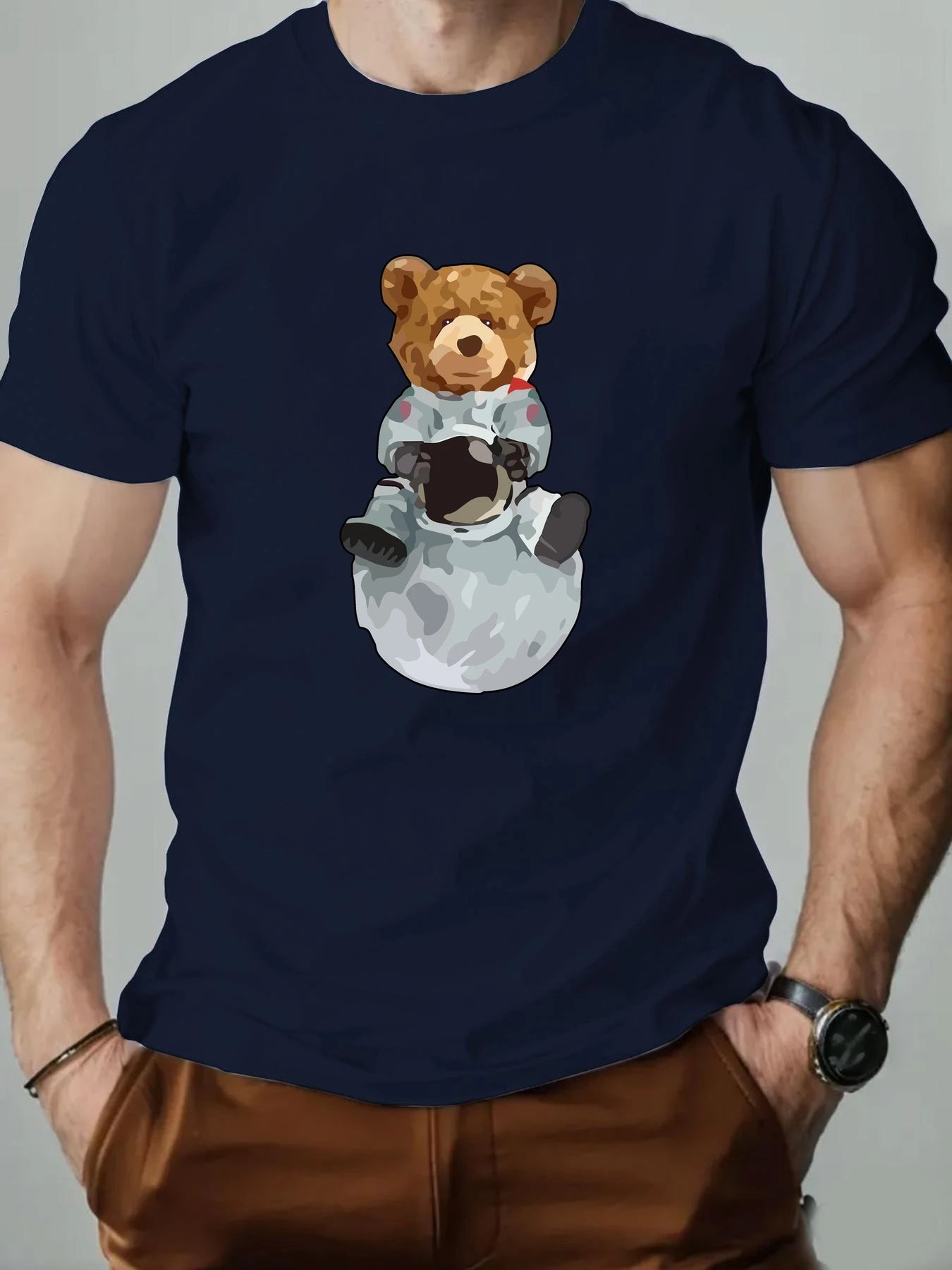 Space Bear Cartoon Tee – Breathable Cotton