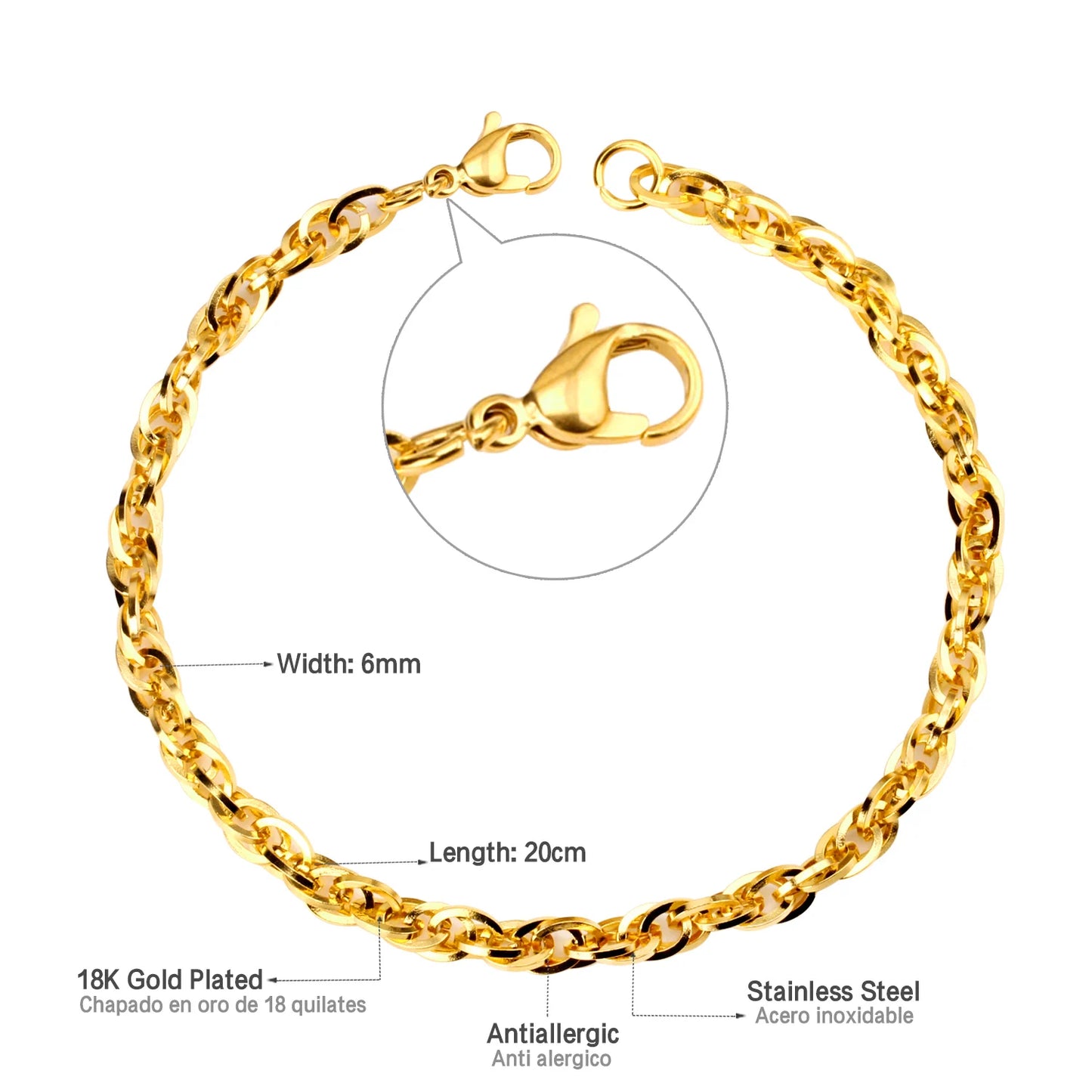 Cuban Chain Bracelet – Stainless Steel, Gold-Tone, Punk Style Jewelry for Men & Women