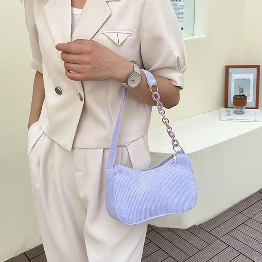 Vintage Corduroy Underarm Bag | Casual Zipper Clutch