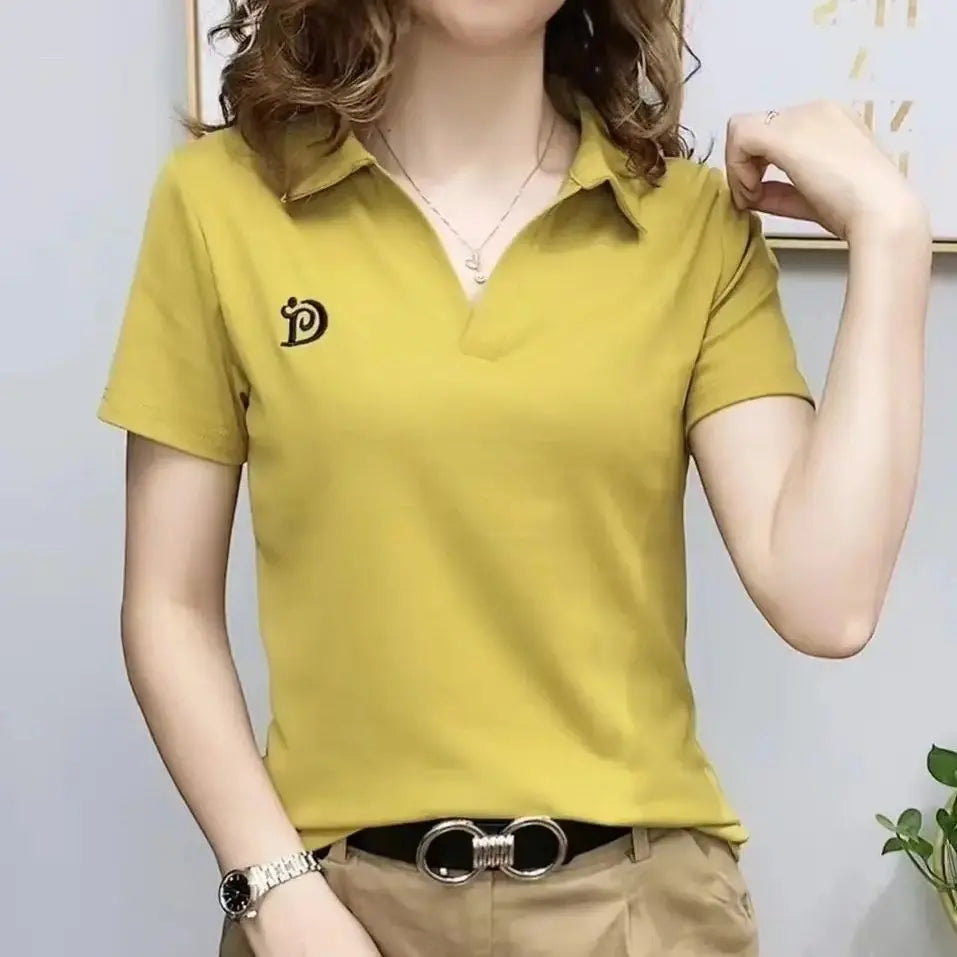 V-Neck Polo T-shirt — Slim Fit Women's Summer Top