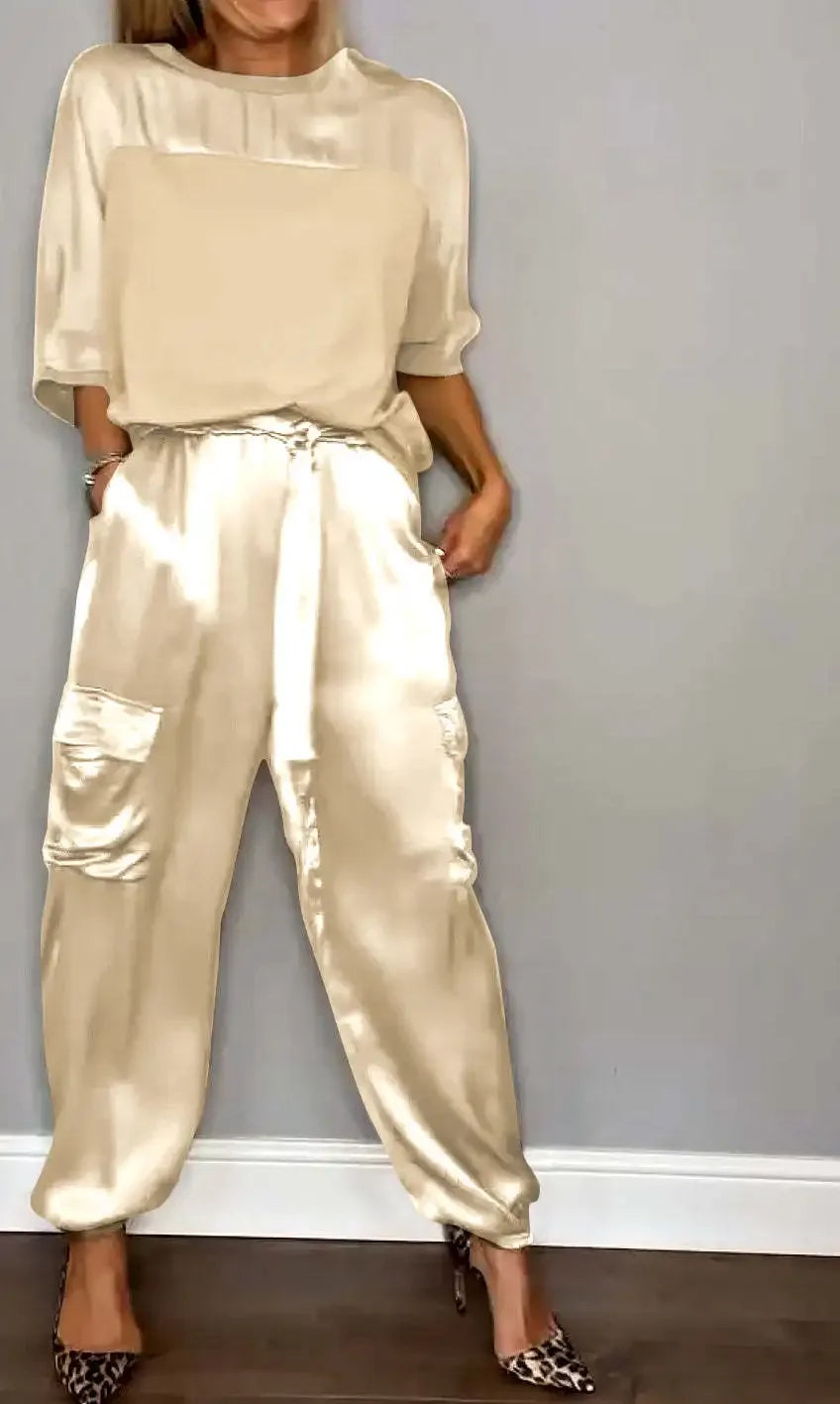 Smooth Street Set – Satin Shirt & Flowy Pants