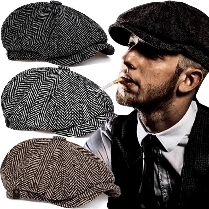 Vintage Tweed Flat Cap – Peaky Blinders Style Beret Hat for Men