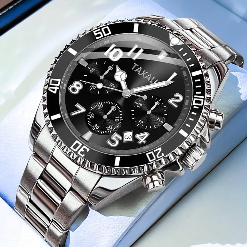 Golden Moon Phase Watch – Luxury Quartz, Waterproof, Elegant Chronograph