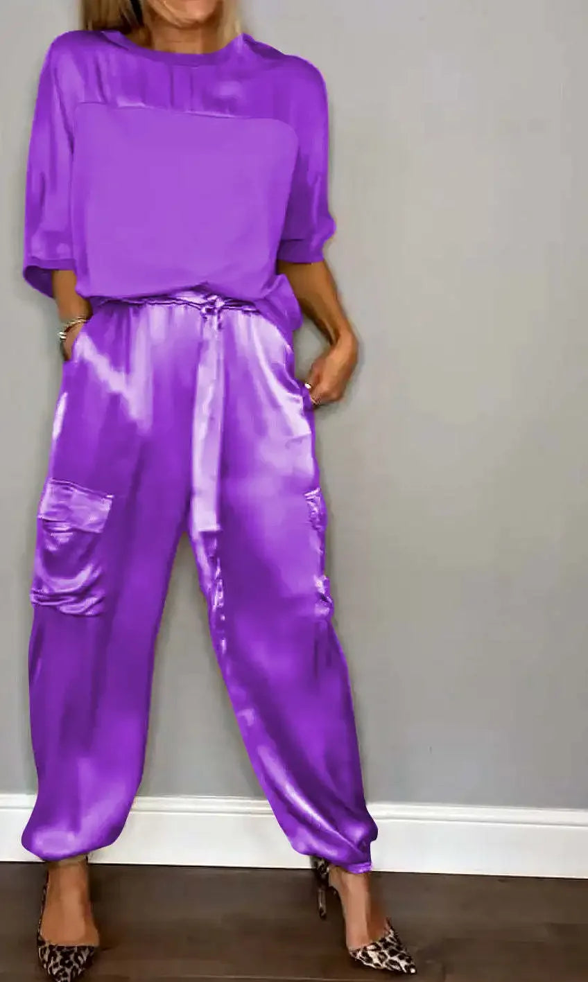 Smooth Street Set – Satin Shirt & Flowy Pants