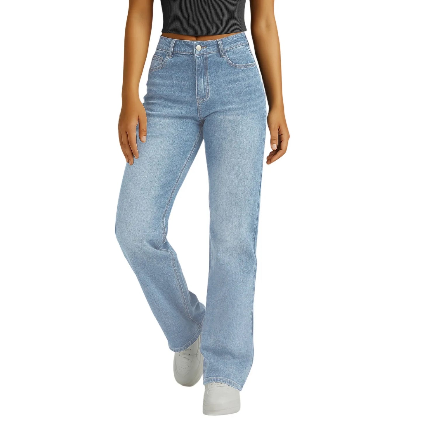 Floor-Length Straight Jeans — High Waist Y2K Denim