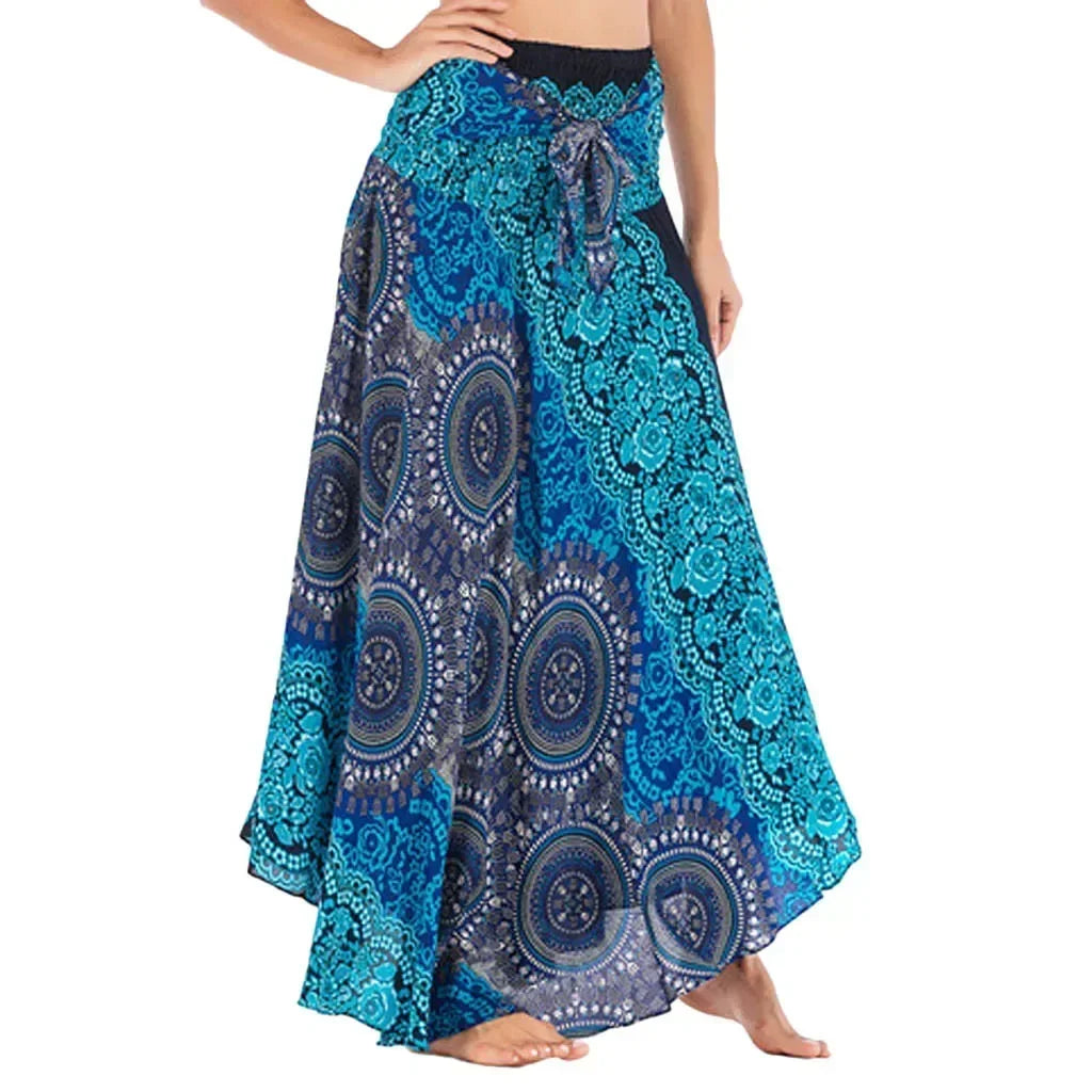 Black Patchwork Bandage Skirt — Ankle-Length