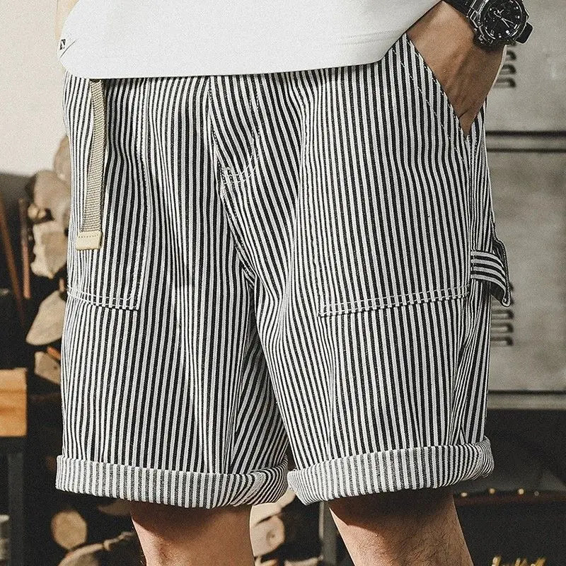 Black & White Striped Denim Shorts