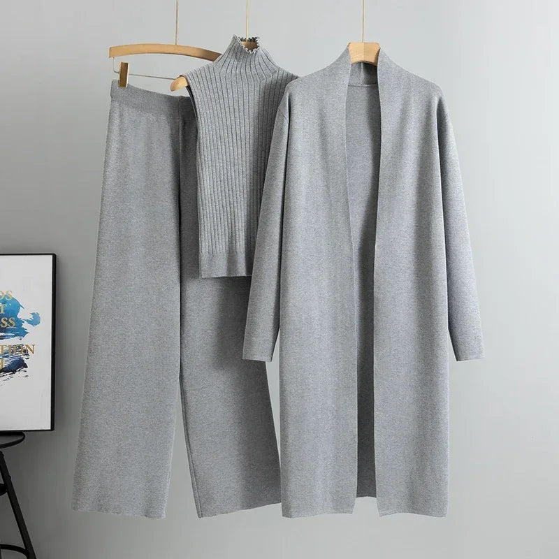 Vintage Cardigan Tracksuit – Knitted Sweater & Pant Three Piece Set