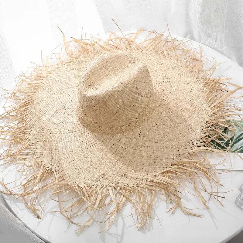Natural Raffia Wide Brim Hat | Handwoven Straw – Travel & Beach Sun Protection