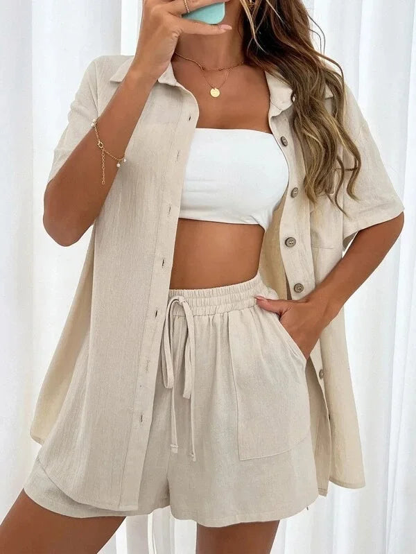 Mono Shirt Set – Solid Button Shirt & Relax Shorts
