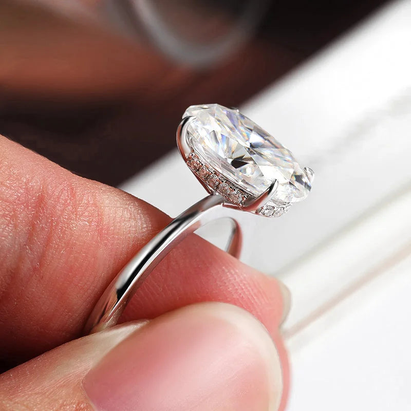 Certified 4.5CT Oval Moissanite Engagement Ring – 925 Sterling Silver