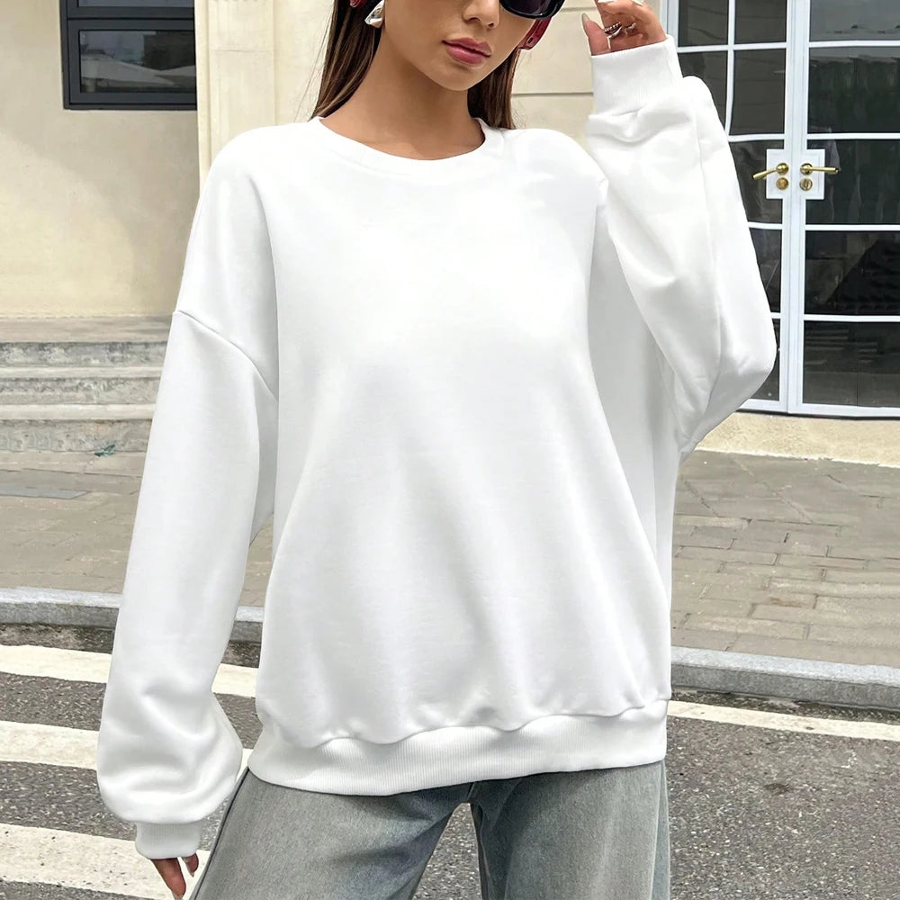 Sporty White Sweatshirt — Minimalist Crewneck, Soft Touch Casualwear