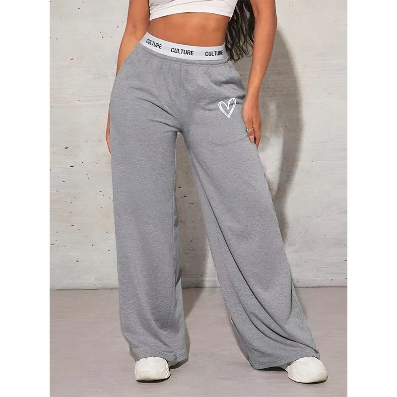 Love Print Wide-Leg Pants — Casual Loose Fit