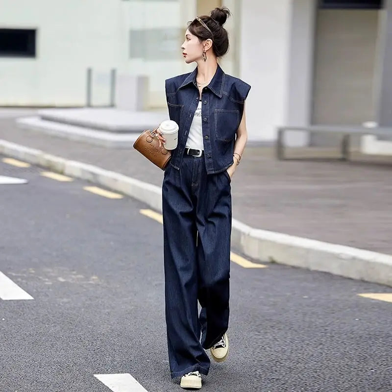 Denim Wide Leg Pant Set – Relaxed Fit