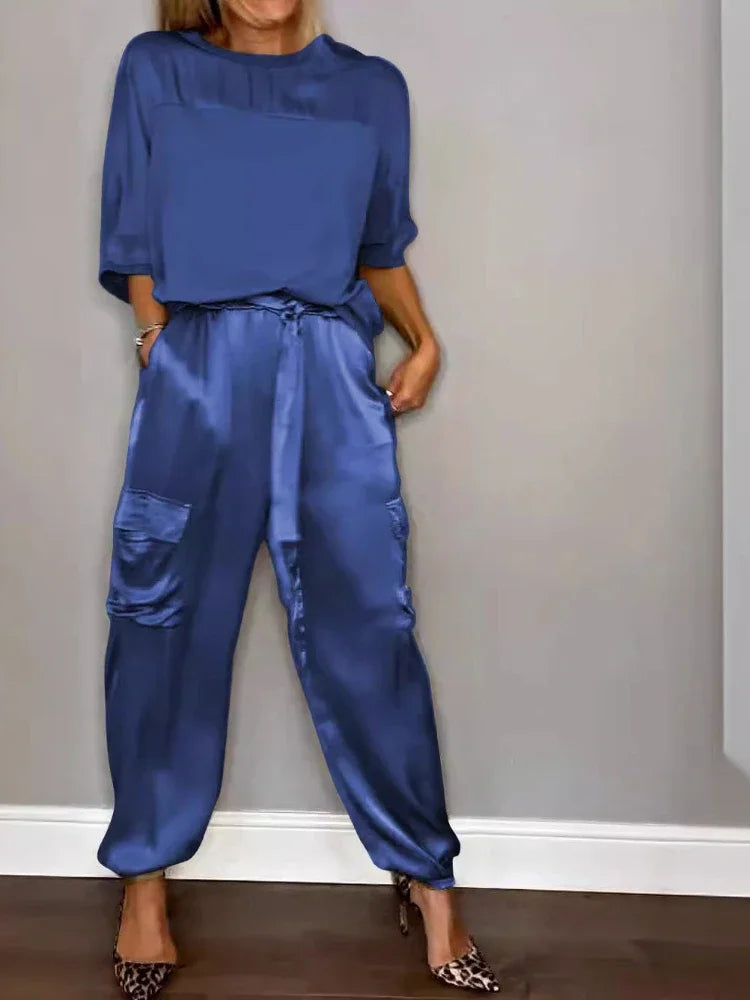Smooth Street Set – Satin Shirt & Flowy Pants