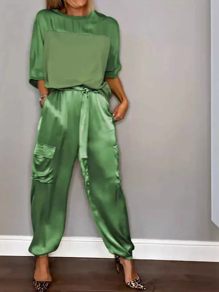 Smooth Street Set – Satin Shirt & Flowy Pants
