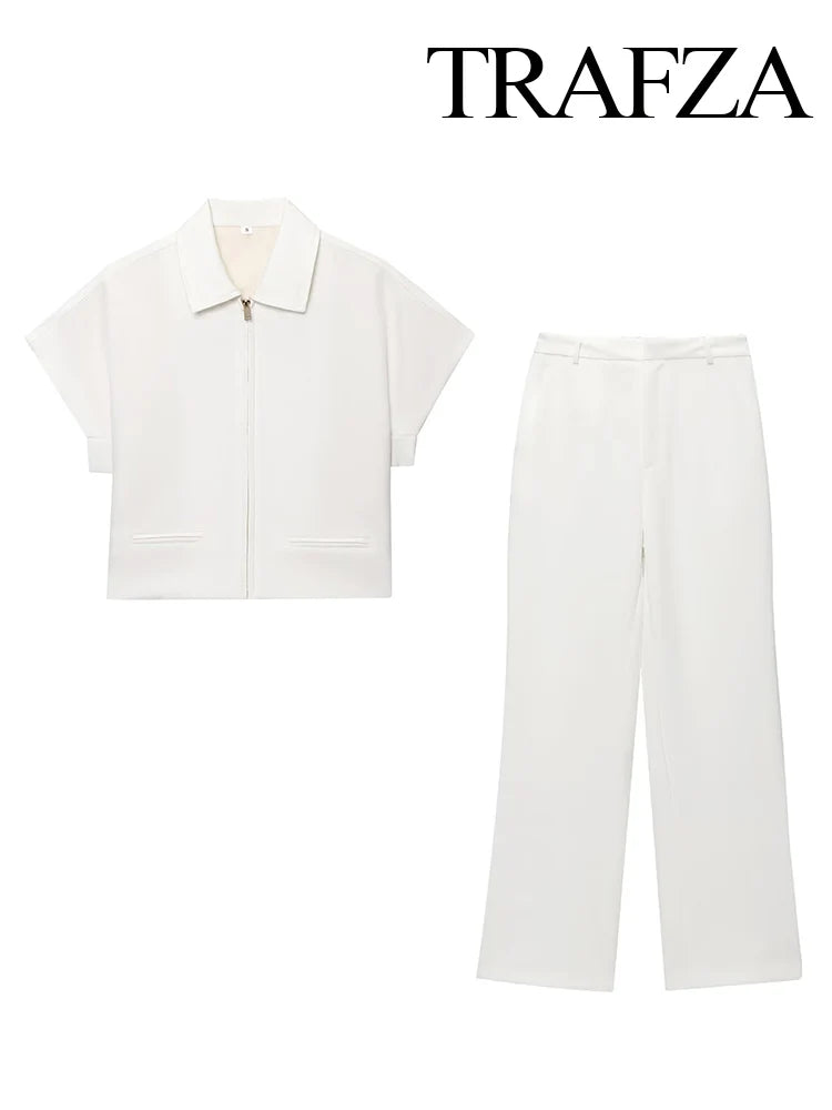 Lapel Short Coat & Wide-Leg Pants